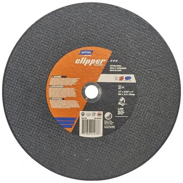 Clipper Classic A AO Series Cutoff Wheel, 14 in Dia, 332 in Thick, 1 in Arbor, Norton Clipper, Mfr#: 70184601478